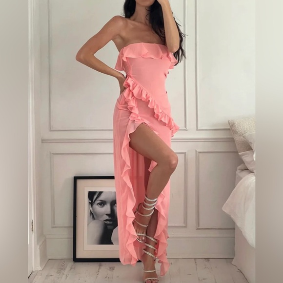 NWOT House of CB Sarina Apricot Ruffle Maxi Dress - Picture 13 of 14